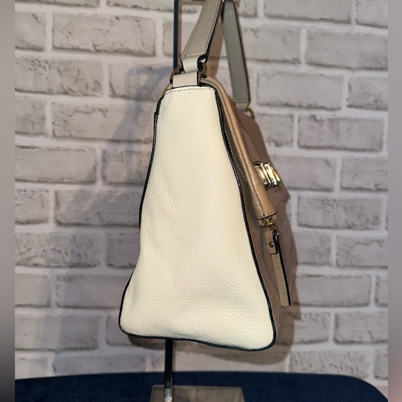 ♠️Kate Spade Houston Street Maria Brown Ivory Foldover Ostrich Shoulder Bag - Picture 8 of 16